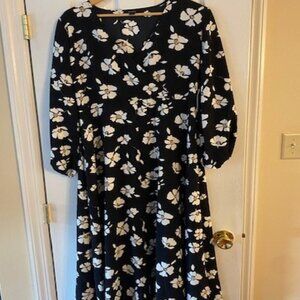 Alfani NWT Women's Black Floral Faux Wrap Flowy Flare Skirt Dress Size Large